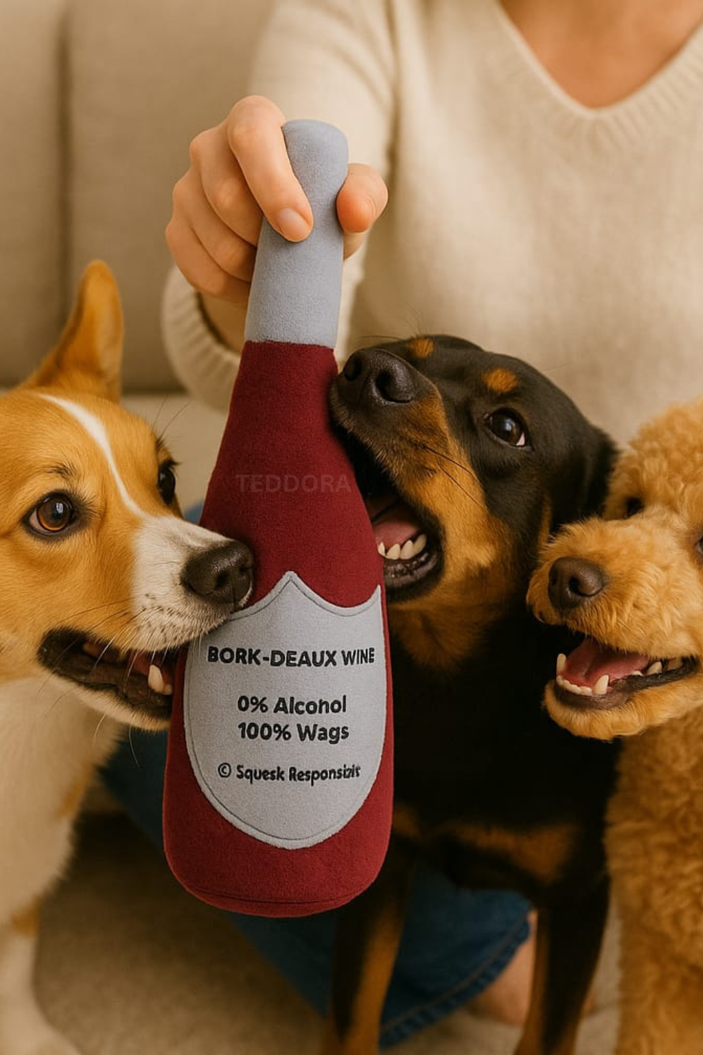 wine bottle plush dog toy