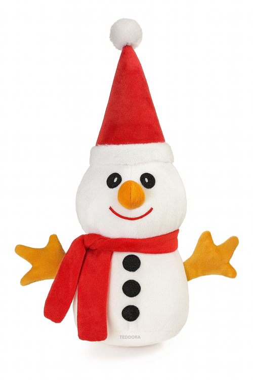 TEDDORA Christmas Snowman Soft Toy 35 cm wearing a festive Santa hat