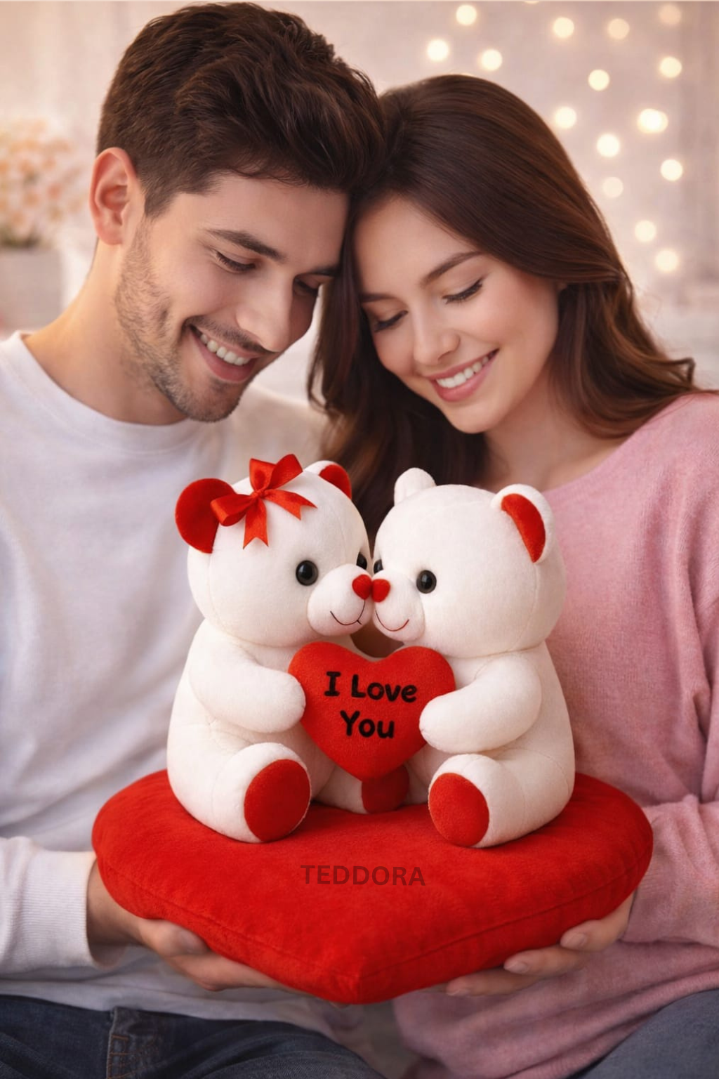 TEDDORA Couple On Heart Kiss Soft Toy - 18cm