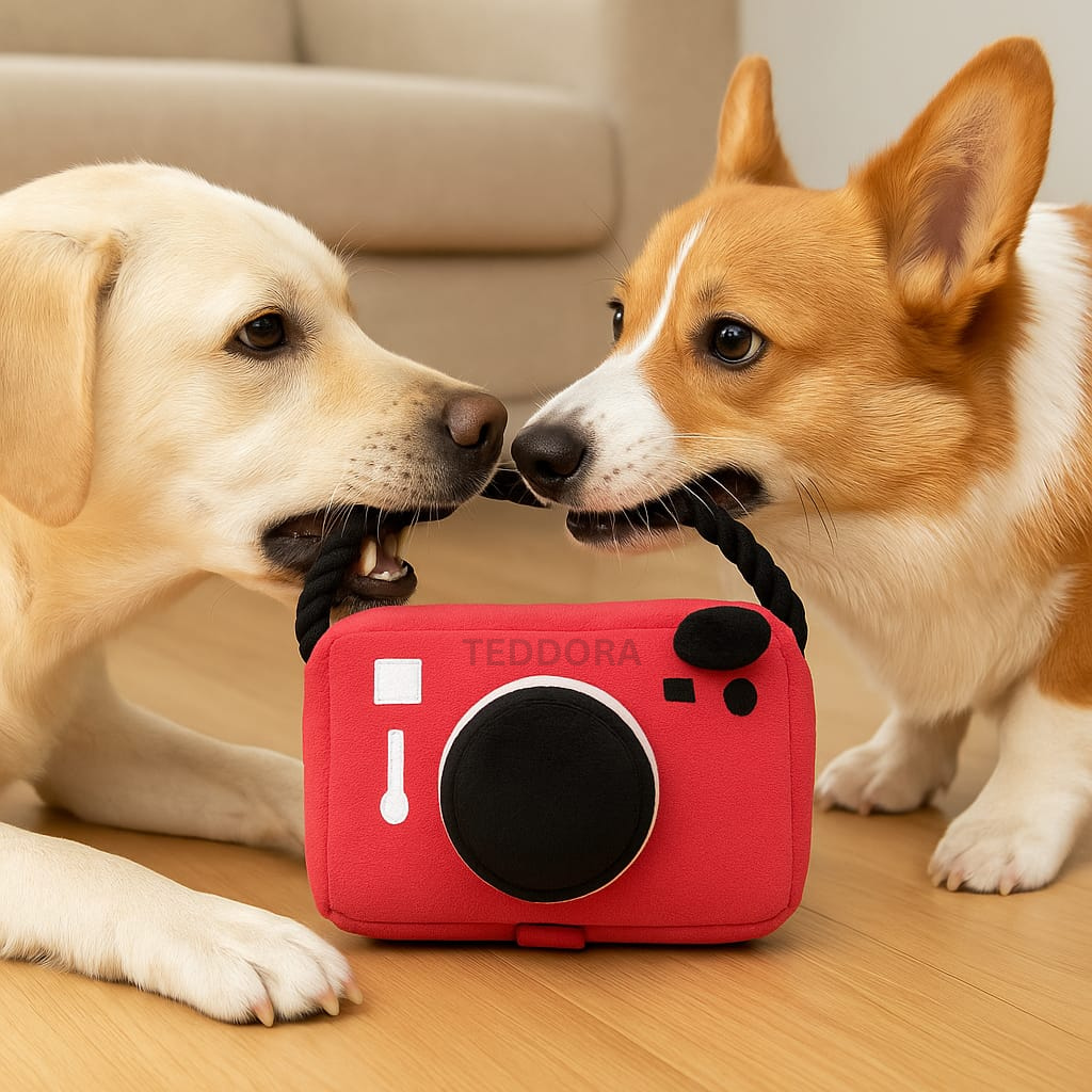 camera plush dog toy